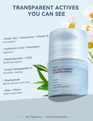 KARUNO Red Light Activation Serum label detail highlighting hyaluronic acid and green tea.