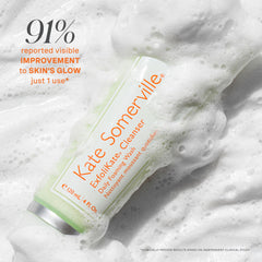 Close-up of foam lather from Kate Somerville Exfolikate Cleanser for refreshed skin.
