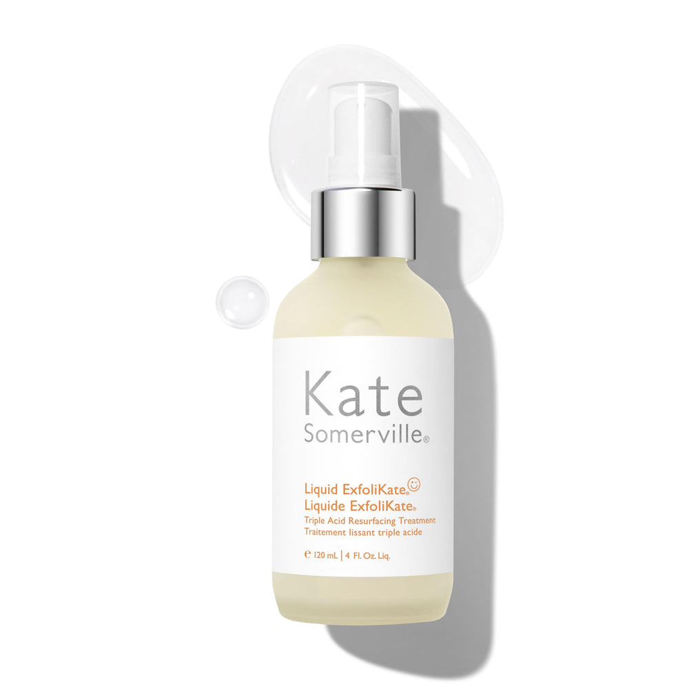 Kate Somerville Liquid ExfoliKate bottle close-up for radiant overnight exfoliation.
