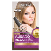 KATIVA Blonde Straightening Kit packaging showcases professional home-use results for light hair