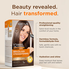 KATIVA Brazilian Keratin Kit box highlighting vegan, formaldehyde-free formulation