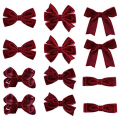 KCHIES dark red velvet bows pack cover—12-piece set for versatile outfits.