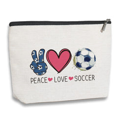 kdxpbpz Soccer Gifts Makeup Bag front view, travel-ready cosmetic organizer