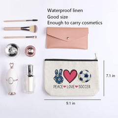kdxpbpz Soccer Gifts Makeup Bag inside layout helps organize brushes and lip products