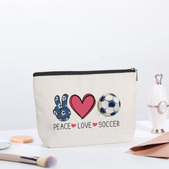 kdxpbpz Soccer Gifts Makeup Bag side view, durable waterproof material for daily use