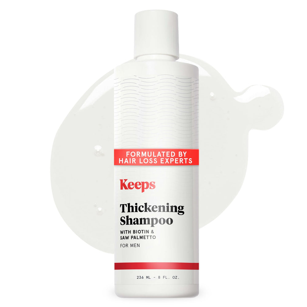 Keeps Thickening Shampoo bottle front promoting fuller-looking hair.