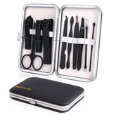 Keiby Citom manicure set with black case open for portable grooming on the go