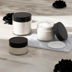 Keketin clear glass jar 4oz lid closeup highlighting durable black cap.