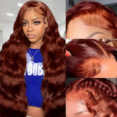 KEKEYY 28-inch reddish-brown lace-front wig with natural-looking hairline for seamless styling.