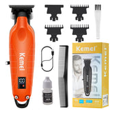 KEMEI 2293 orange trimmer close-up blade enables precise zero-gap trimming for clean edges.