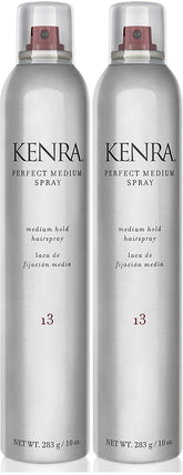 Kenra Perfect Medium Spray 13 two-pack front label highlighting shine and controlled hold