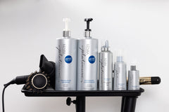 Kenra Platinum bottle with wet hair demonstrates easy, quick styling prep for body.