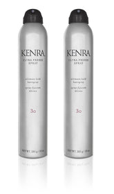 Kenra Ultra Freeze Spray bottle twin-pack highlights long-lasting ultra-firm hold.