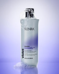 Kenra Violet Conditioner bottle pour indicates hydrating finish for processed hair