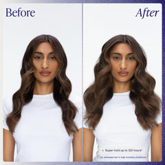 Kenra before and after styling comparison showing increased lift and salon finish benefit