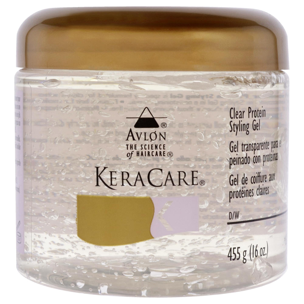 KeraCare Avlon Protein Styling Gel clear 16oz bottle provides firm hold for defined curls.