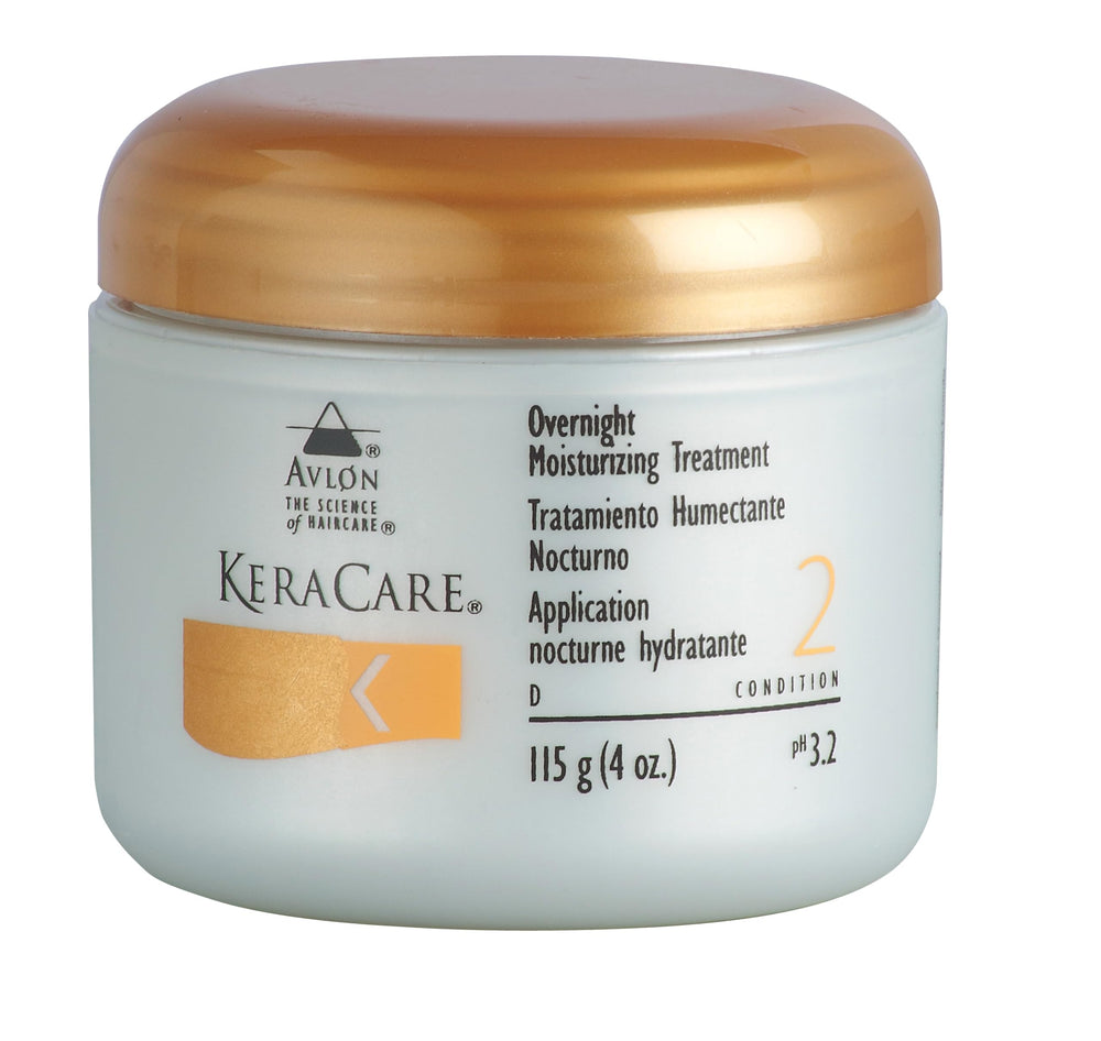 KeraCare overnight moisturising treatment bottle for silky, frizz-free hair by morning