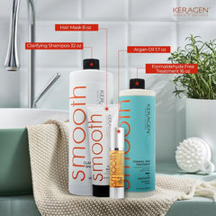 Keragen clarifying shampoo 32oz bottle preps hair for keratin smoothing.