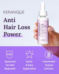 Keranique dropper application-angle showing precise scalp placement for regrowth routine.