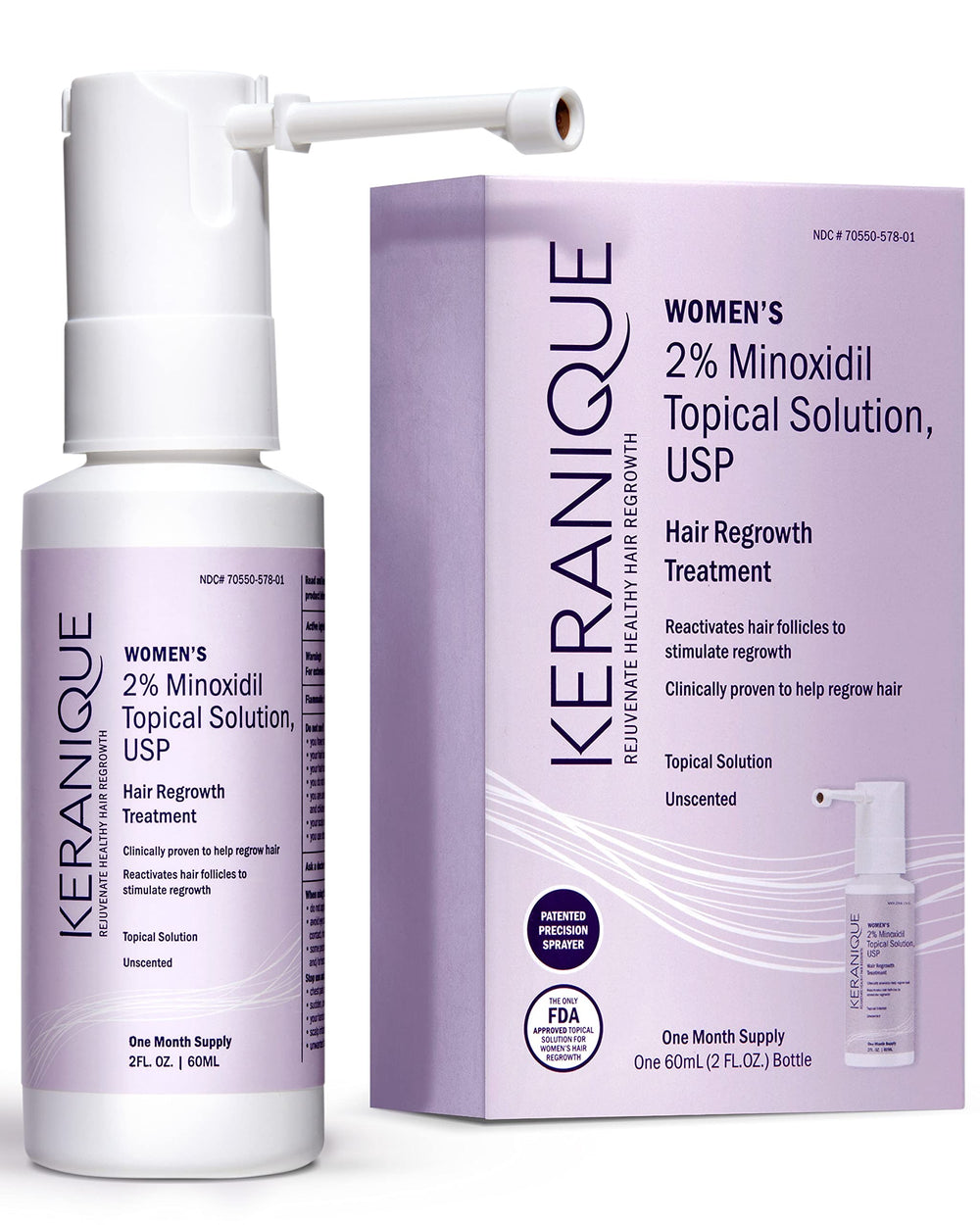 Keranique hair regrowth bottle for daily scalp care and consistency.