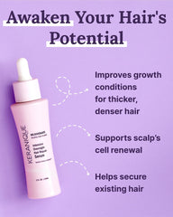 Keranique Overnight Hair Serum poured into palm for night routine nourishment.