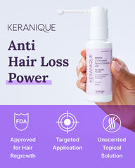 Keranique precision spray applicator for targeted scalp dosing.