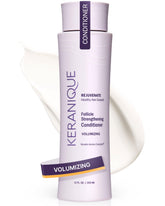 Keranique Volumizing Conditioner bottle pour shows easy application for fuller hair.