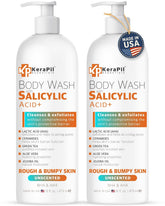 KERAPIL salicylic acid body wash bottle highlights gentle exfoliation for smoother skin.