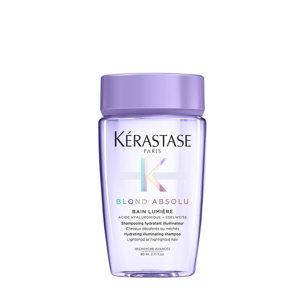 KÉRASTASE Blond Absolu Lumière shampoo bottle shows luminous hydration potential for lightened hair