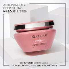 KÉRASTASE Chroma Absolu on damaged strands showing stronger, hydrated hair.