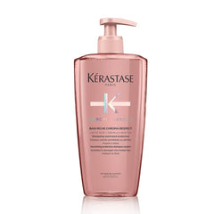 Kérastase Chroma Respect shampoo bottle shows color protection for color-treated hair.