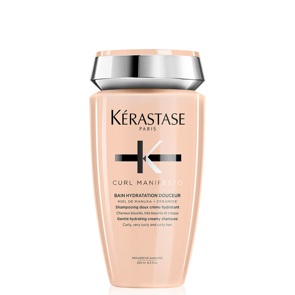 KÉRASTASE Curl Manifesto shampoo bottle delivers gentle cleanse and hydration for curls.