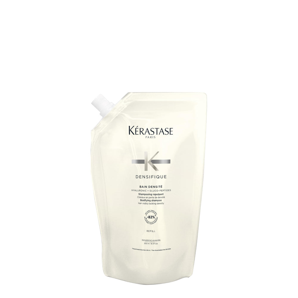 Kérastase Densifique refill pouch front view emphasizes eco-friendly packaging for fuller hair