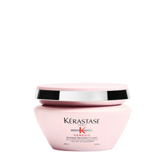 KÉRASTASE Genesis Hair Mask bottle close-up showing strengthening formula for fragile hair