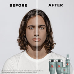 Kerastase Genesis Homme cooling-sensation scene emphasizes refreshing cleanse for the scalp