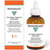 KERATIN RESEARCH Aminotouch bottle closeup showing concentrated proteins for stronger strands