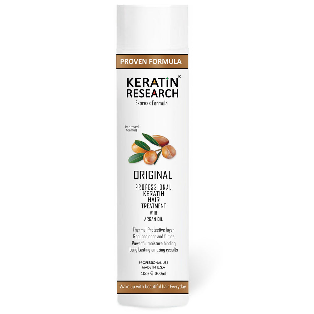 KERATIN RESEARCH KR 10oz bottle closeup showing salon-grade smoothing for home use.
