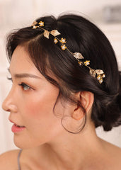Kercisbeauty Gold Leaf Headband side view shows versatile styling options.