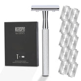 Keropy single blade safety razor with glossy-silver handle for a smooth glide