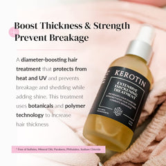 Kerotin thickening spray being applied for fuller hair.