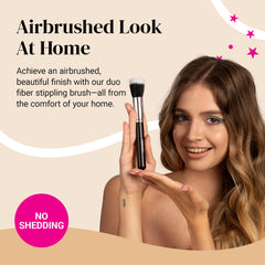 KESHIMA Duo-Fiber Stippling Brush demonstrates even foundation application and streak-free results.