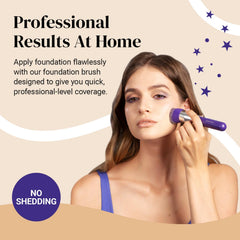 Keshima neon purple kabuki brush bristles closeup shows premium synthetic fibers for smooth application.