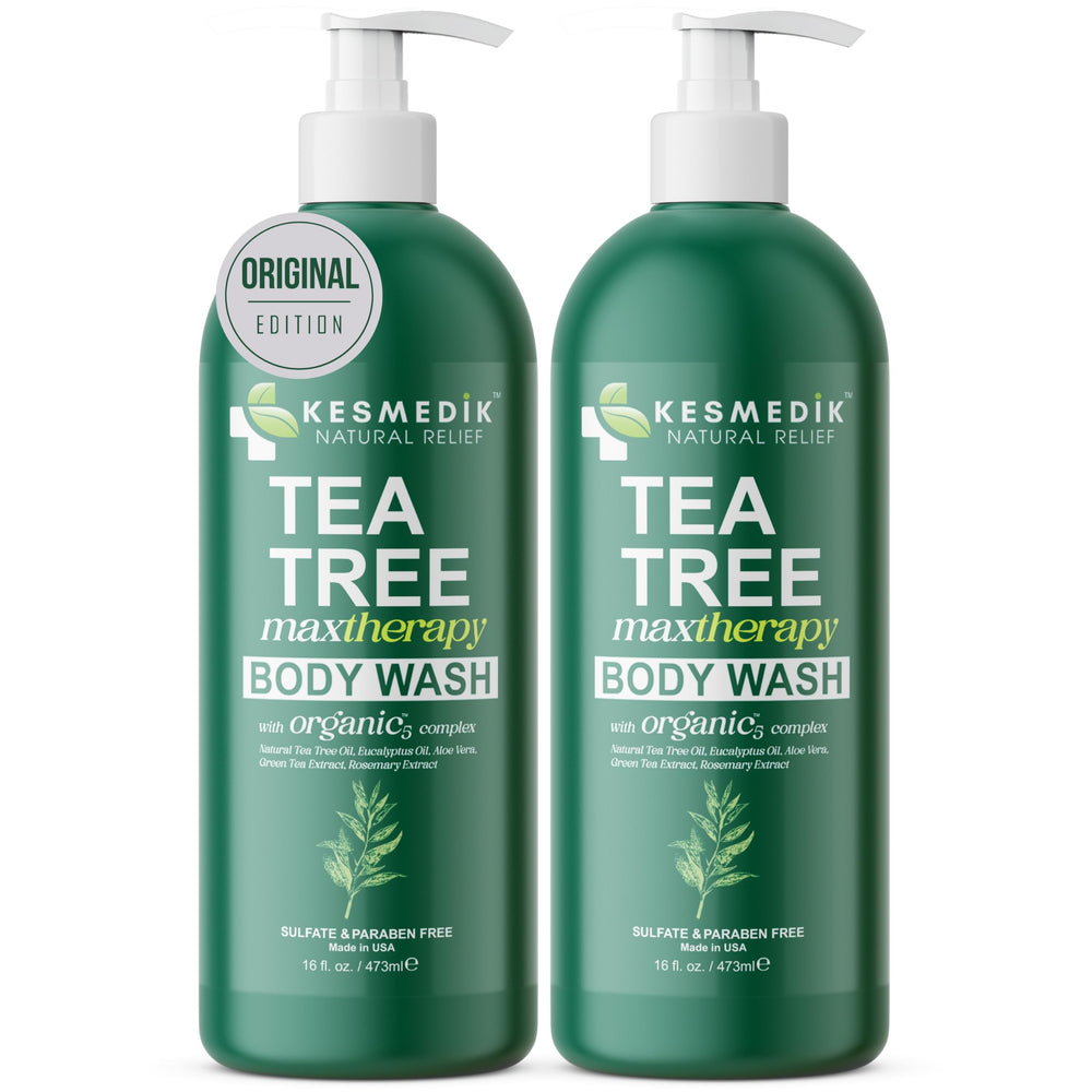 KESMEDIK Tea Tree Body Wash bottle with rich lather for soothing daily cleanse.