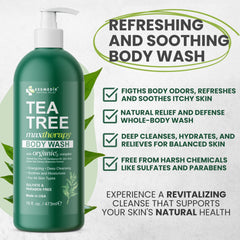 KESMEDIK Tea Tree Body Wash MaxTherapy label closeup with organic ingredients