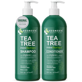 KESMEDIK Tea Tree Oil Shampoo bottle pour for soothing scalp relief and refreshing cleanse
