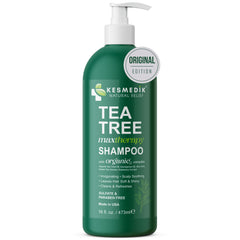 KESMEDIK Tea Tree Shampoo bottle for daily refreshing cleanse of oily scalps.