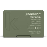 Kevin.Murphy FREE.HOLD jar closeup highlights creamy paste for flexible hold and natural shine.