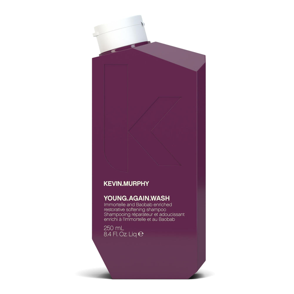 KEVIN.MURPHY Young.Again.WASH bottle close-up highlighting hydrating anti-ageing formula