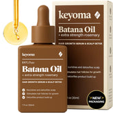 Keyoma Batana Oil with Rosemary bottle closeup for scalp nourishment and shine