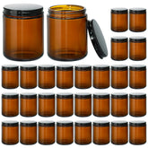 KEYWING 8oz amber glass jar with black lid for durable candle making and storage.